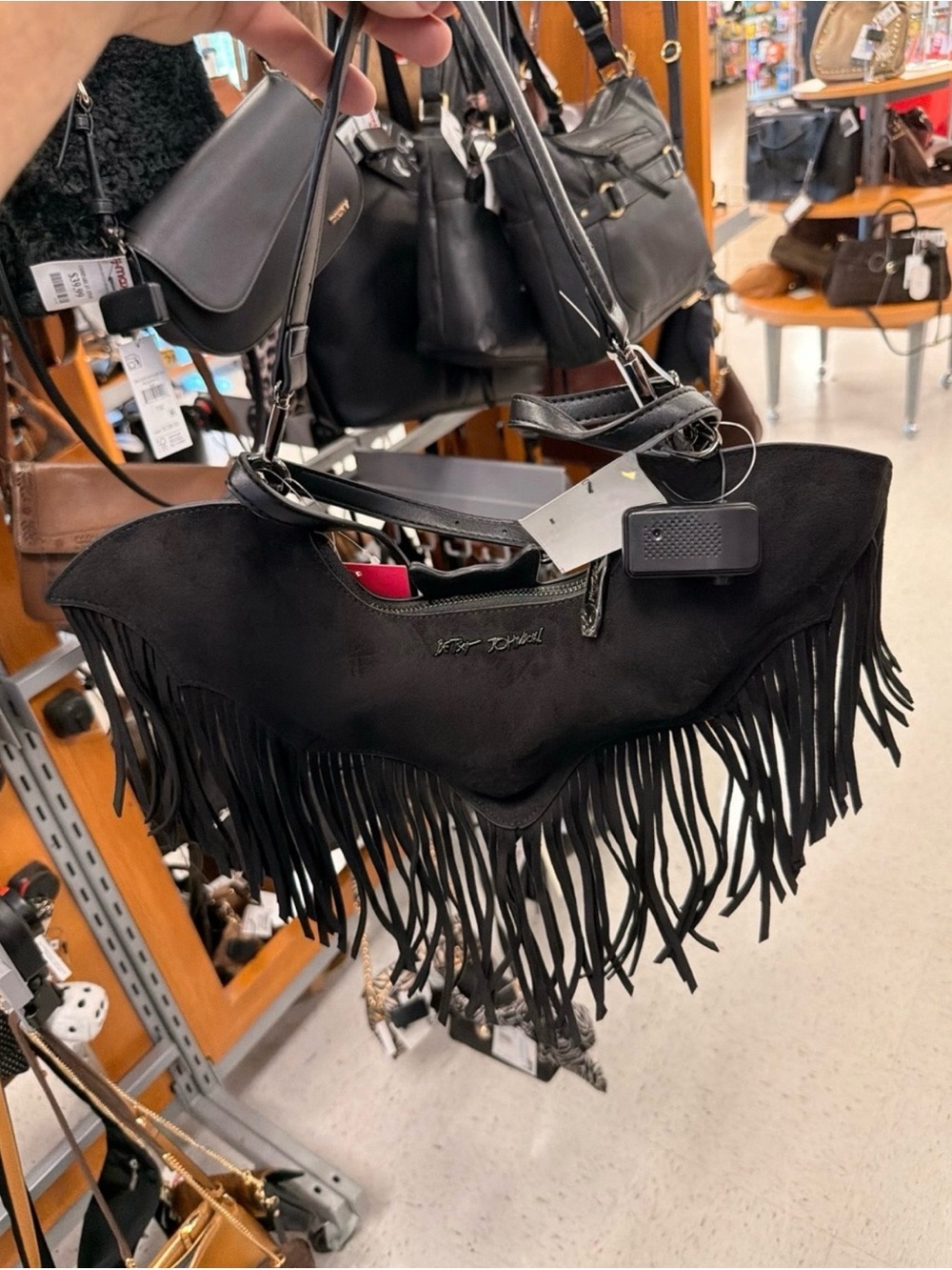 Betsey Johnson Black Bat Fringe Shoulder Bag